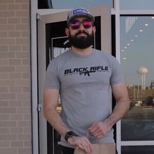 NWT Gray Short Sleeve Tee with Black Rifle Print